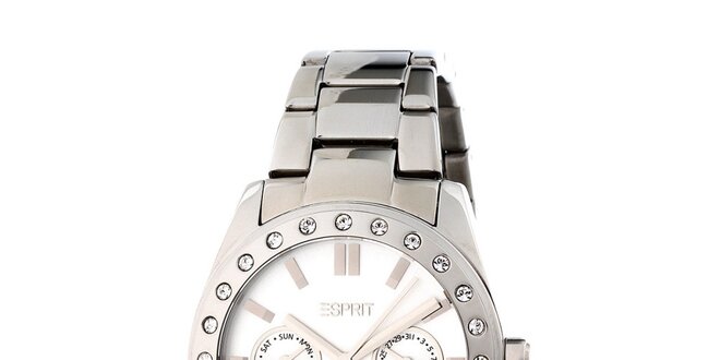 Dámské kulaté analogové hodinky Esprit s bílým ciferníkem