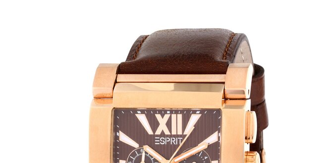 Pánské ocelové hodinky Esprit s hnědým koženým řemínkem