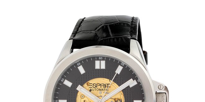 Pánské černé analogové hodinky s barevnými detaily Esprit