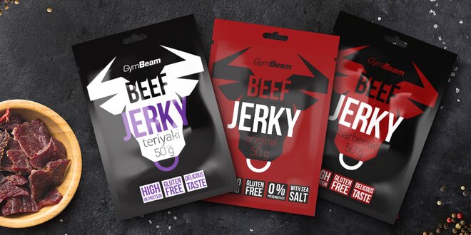 Sušené maso Beef Jerky: original, teriyaki, barbecue