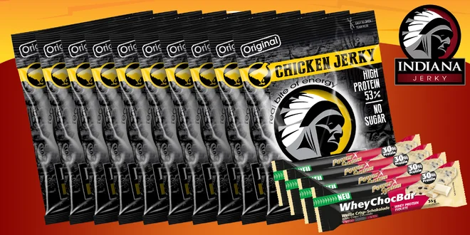 10 balíčků sušeného masa Indiana Jerky a 4 tyčinky