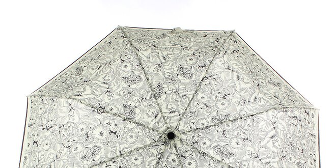 Dámský krémový vystřelovací deštník s černými květy Ferré Milano