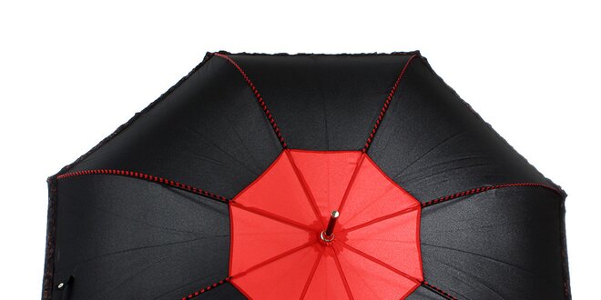 Dámský černý romantický vystřelovací deštník s červenými detaily Ferré Milano