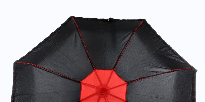 Dámský černo-červený deštník s plastickými květy Ferré Milano