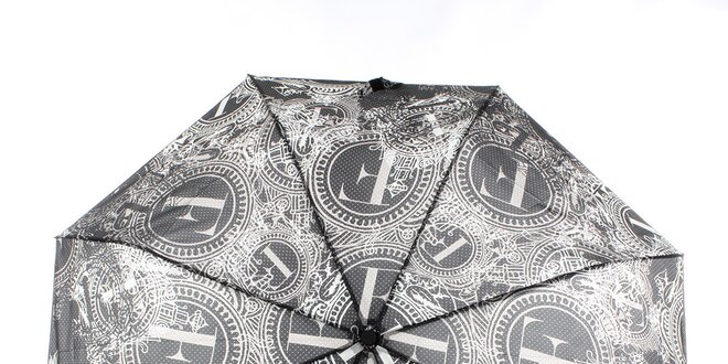 Dámský černo-bílý vystřelovací deštník s dekorativním vzorem Ferré Milano
