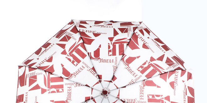 Dámský červeno-bílý vystřelovací deštník s logem Ferré Milano