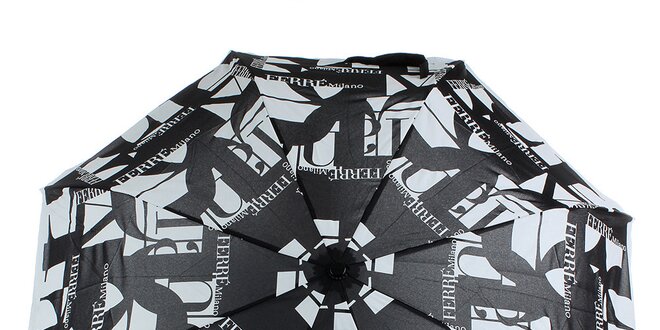 Dámský šedo-černý vystřelovací deštník s logem Ferré Milano