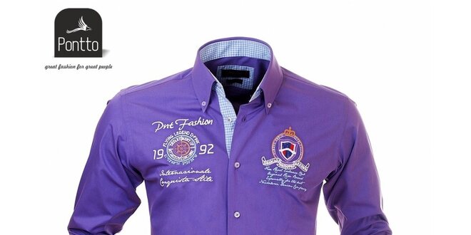 Pánská fialová košile Pontto s károvanou podšívkou