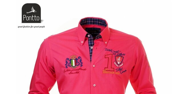 Pánská růžová košile Pontto s károvanou podšívkou