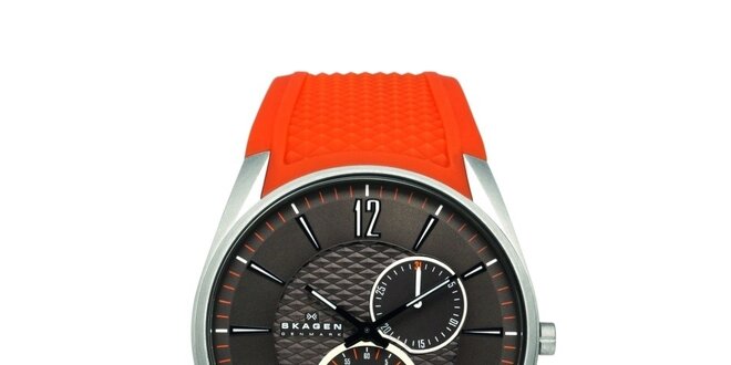 Dámské oranžové hodinky Skagen se silikonovým řemínkem