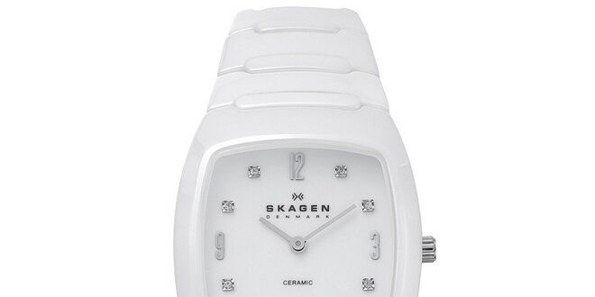 Dámské bílé keramické analogové hodinky Skagen
