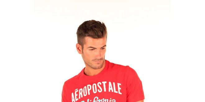 Pánské červené tričko s bílo-modrým nápisem Aéropostale