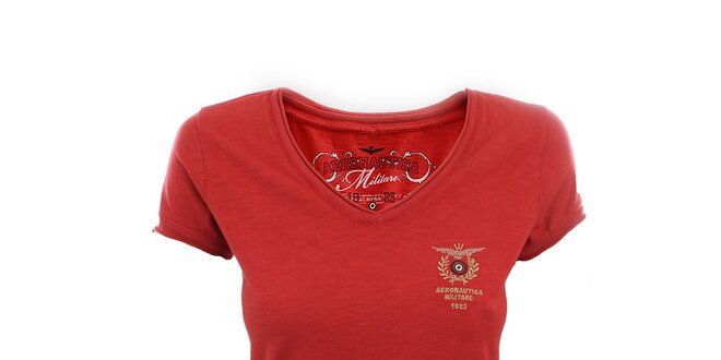 Dámské rudé tričko s výstřihem do V Aeronautica Militare