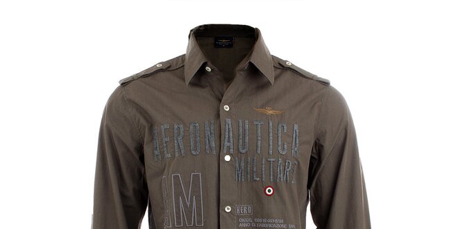Pánská khaki košile s leteckými nášivkami Aeronautica Militare