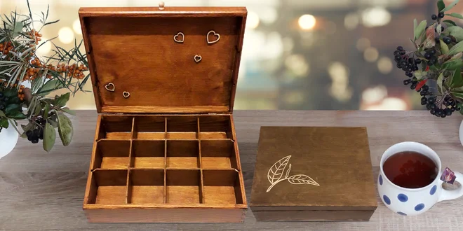 Dřevěný box na čaj, šperky i jiné drobnosti, až 6 barev