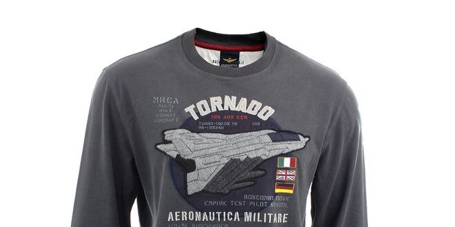 Pánské šedé tričko s dlouhými rukávy Aeronautica Militare