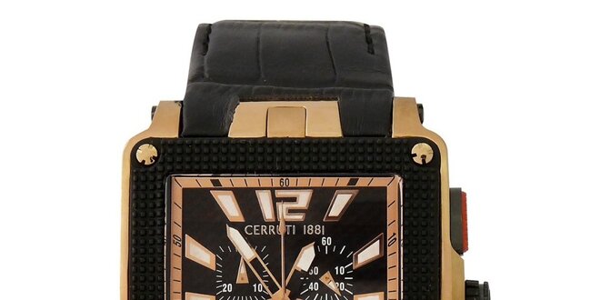 Pánské multifunkční černo-zlaté hodinky Cerruti 1881