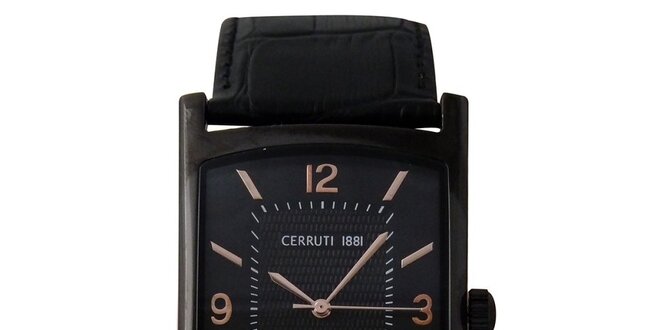 Pánské černé analogové hodinky Cerruti 1881 s černým koženým řemínkem