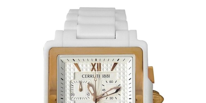 Pánské bílo-zlaté keramické hodinky Cerruti 1881