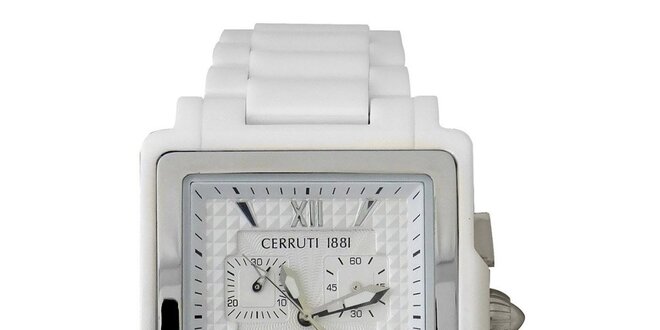 Pánské bílo-stříbrné keramické hodinky Cerruti 1881
