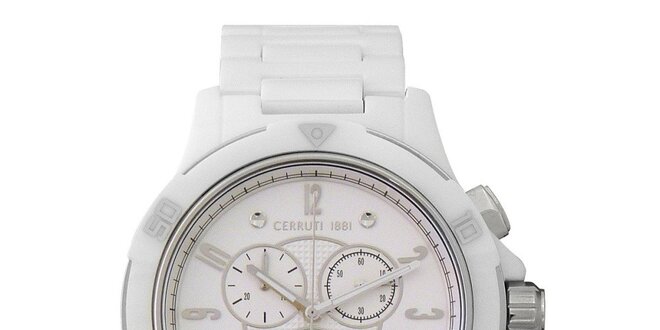 Dámské bílé keramické hodinky s chronografem Cerutti 1881