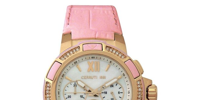 Dámské růžové hodinky se zlatými detaily Cerutti 1881