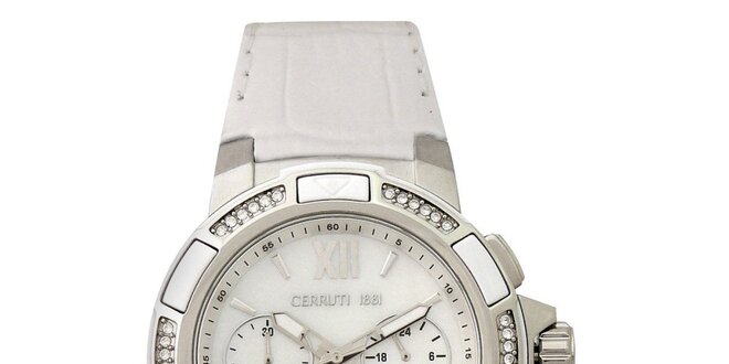 Dámské bílé hodinky s krystaly Cerutti 1881