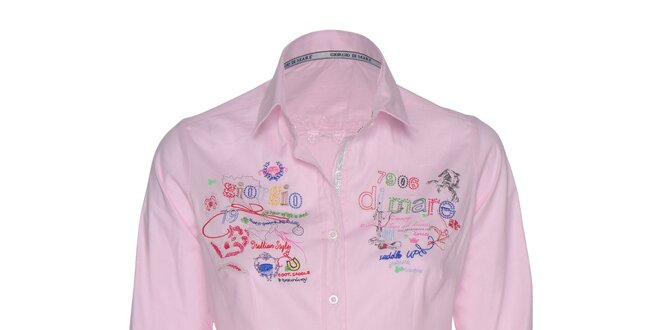 Dámská růžová košile s barevnými výšivkami Giorgio di Mare