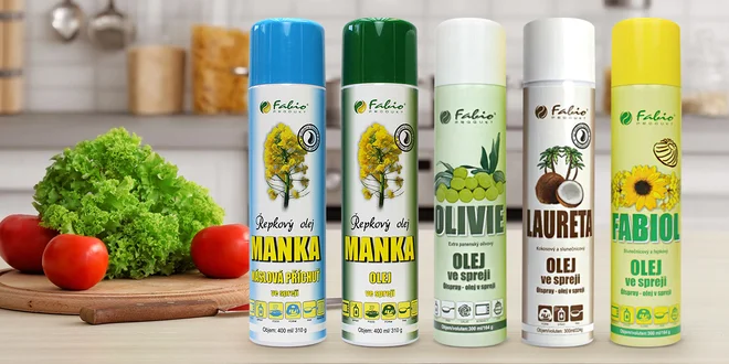 Kokosový, olivový i řepkový olej ve spreji