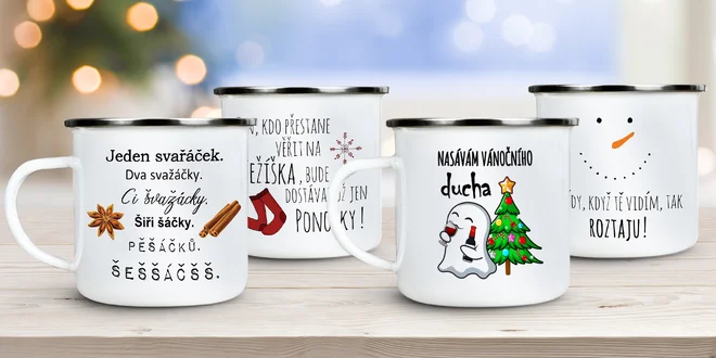 Smaltované plecháčky s vánočními i vtipnými motivy