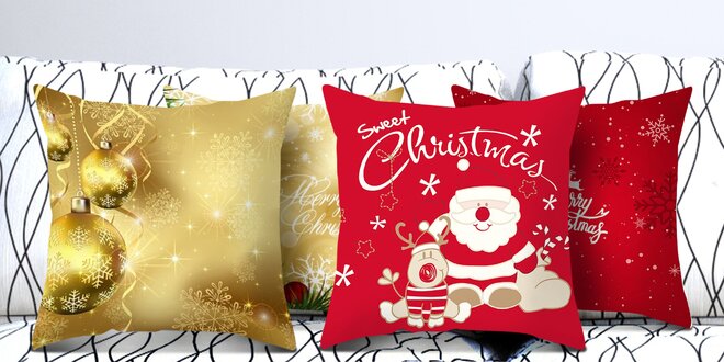 Vánoční potahy na polštáře: stromek, sob i Santa