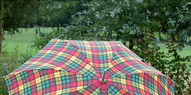Dámský deštník Alvarez Romanelli s tartanovým vzorem červeno-zeleno-žlutým