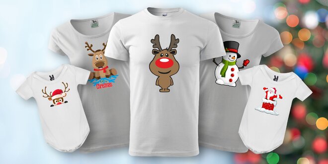 Bavlněná trička s vánočními motivy pro celou rodinu
