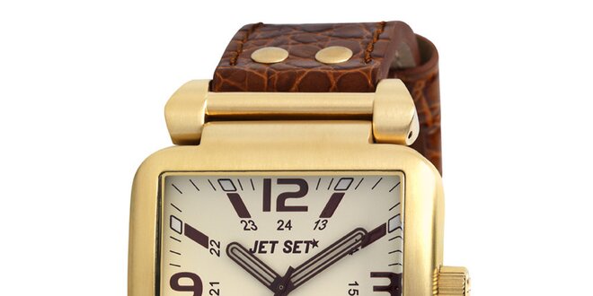 Zlaté hranaté hodinky s bílým ciferníkem Jet Set