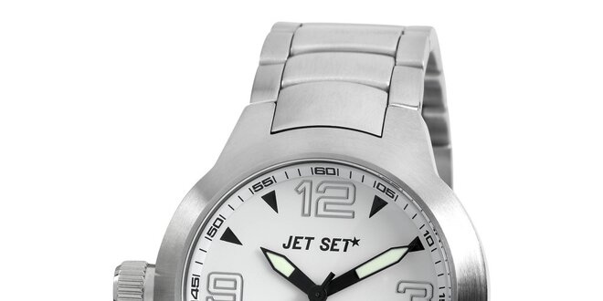 Stříbrné analogové hodinky Jet Set s oranžovou vteřinovkou