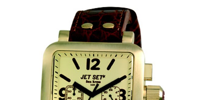 Pánské ocelové hodinky Jet Set se zlatě zabarveným hranatým ciferníkem