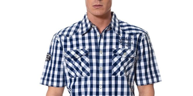 Pánská modro-bíle kostkovaná košile s krátkým rukávem Paul Stragas