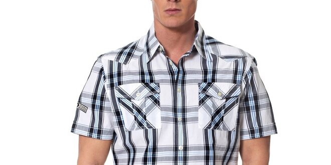 Pánská černo-modro-bílá kostkovaná košile Paul Stragas