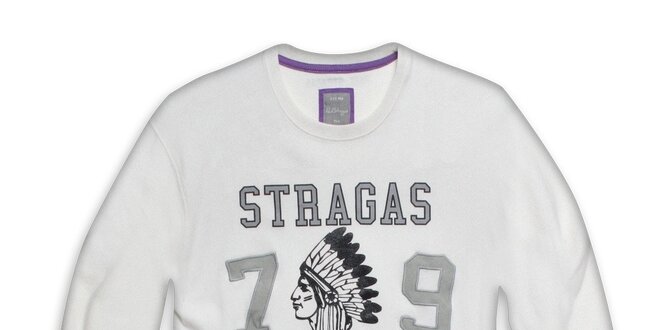 Pánské bílé triko s dlouhým rukávem a indiánem Paul Stragas