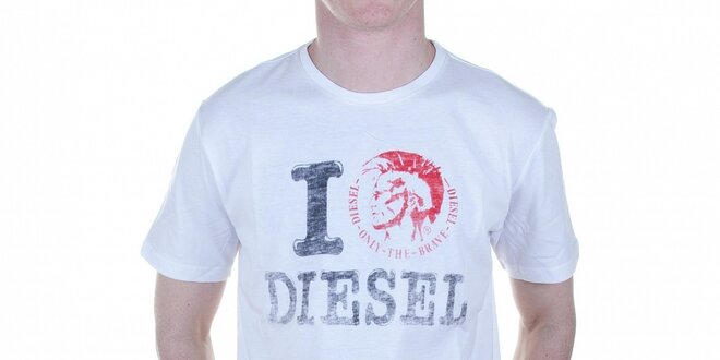 Pánské bílé tričko Diesel s potiskem