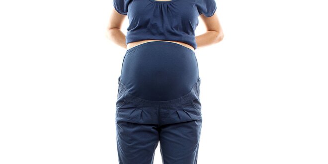 Dámské modré těhotenské kalhoty s pružným nápletem Next Maternity