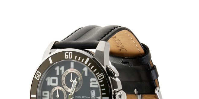 Marc O´Polo hodinky s černým koženým řemínkem a chronografem
