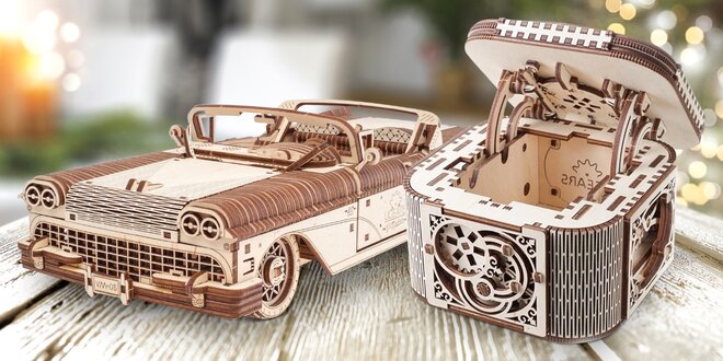 Dřevěné 3D puzzle: loď, auto i šperkovnice