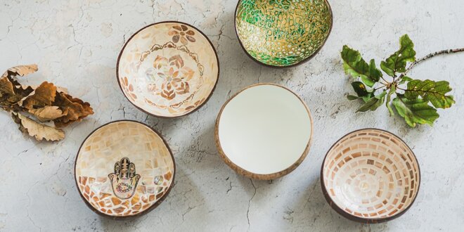 Designové kokosové misky s mozaikou: 500–600 ml