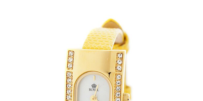 Dámské zlaté hodinky se žlutým řemínkem Royal London