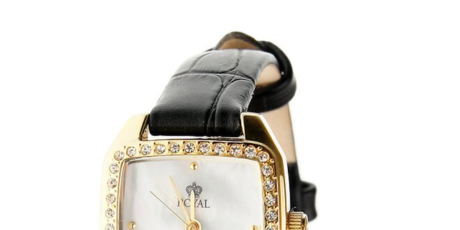 Dámské zlaté zaoblené hodinky s kamínky Royal London