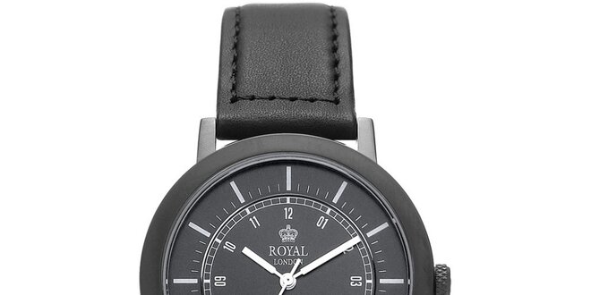 Kulaté černé analogové hodinky s černým ciferníkem Royal London