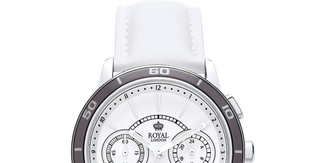 Bílé analogové hodinky s chronografem Royal London