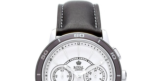 Černo-bílé analogové hodinky s chronografem Royal London