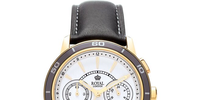 Černo-zlaté analogové hodinky s chronografem Royal London